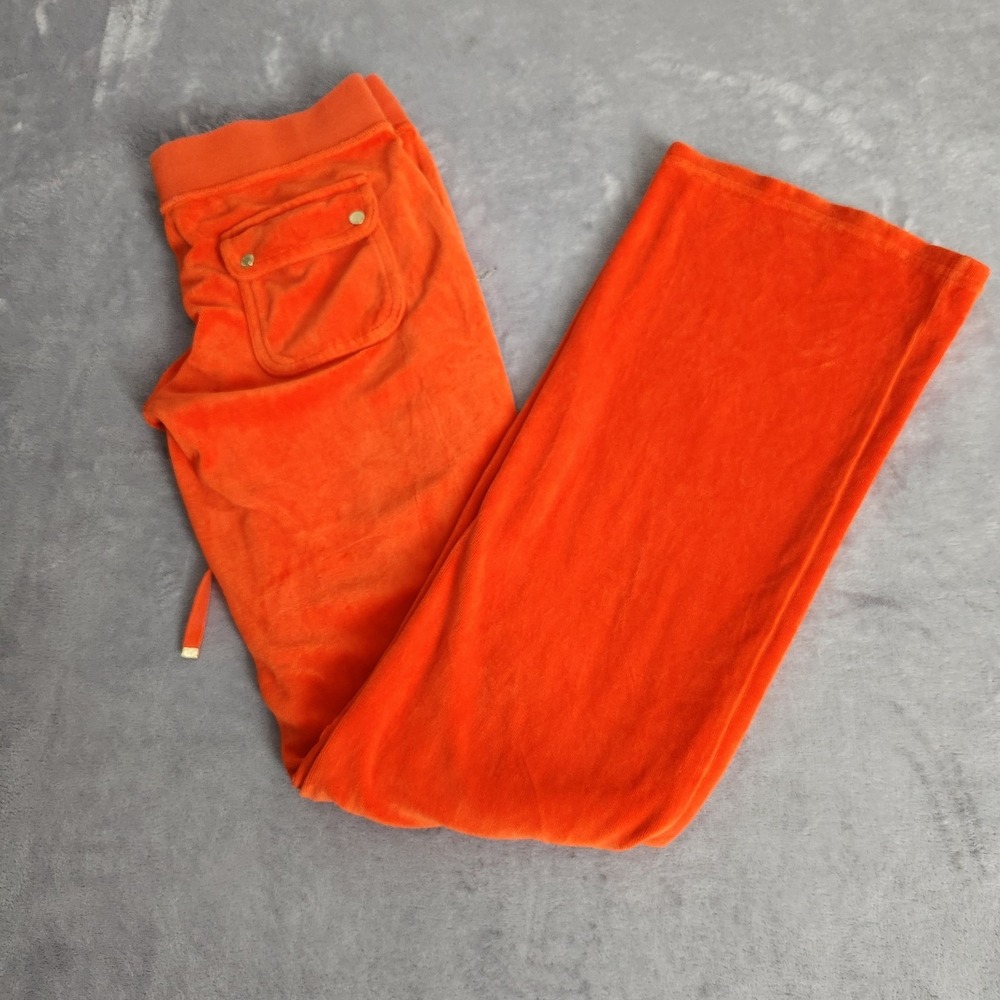 Juicy Couture Orange Velour Track Pants Flare Leg Loungewear S Small Y2K Vintage